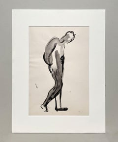 A Fine, Stylish 1930s Modern Figure Study Drawing of a Standing Male Nude Model