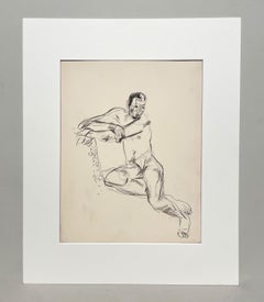 A Fine, Handsome 1930s Modern Figure Study Drawing of a Seated Male Nude Model