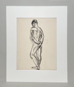 A Fine, Handsome 1930s Modern Figure Study Drawing of a Standing Male Nude Model