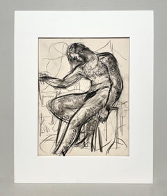 Dessin d'étude d'une figure moderne des années 1930 représentant un acrobate de cirque assis