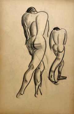 A Finely Drawn 1930s Art Deco Modern Figure Study, Male Nude Model (Back)