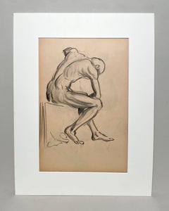 A Finely Drawn 1930s Modern Figure Study, Seated Male Nude Model (Back)