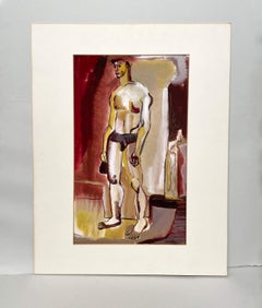 A Striking Modern 1930s Watercolor of a Standing Young Male Nude Model