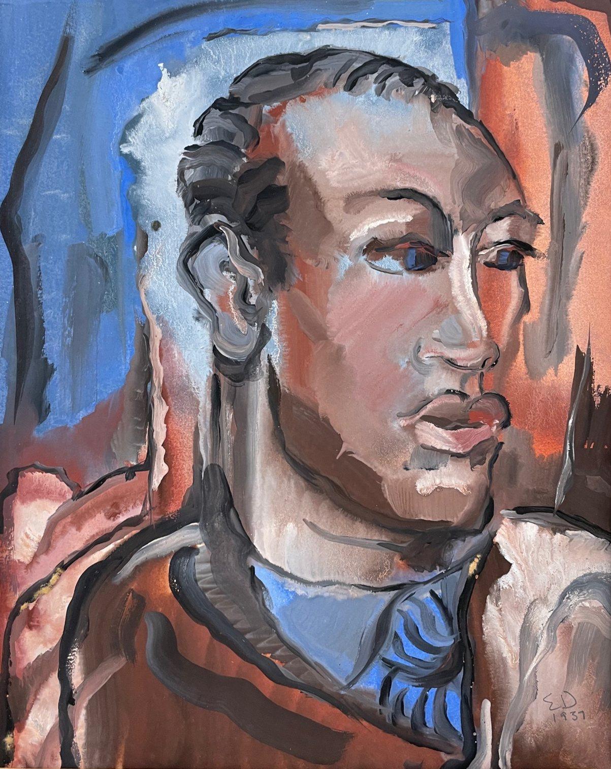 A Striking 1930s Modern Watercolor Portrait of a Distinguished Black Male Model