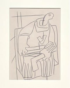 A Striking 1930s Modern Abstract Sporting-Themed Drawing, Hockey Player (Goalie)