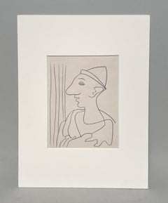 A Charming 1930s Modern Abstract Portrait Drawing of a Circus Clown