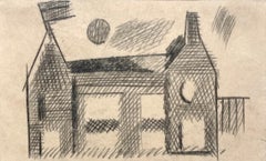 A Charming 1930s Cubist Modern Architectural Study Drawing, Building Facade