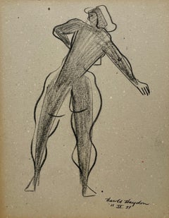 Studio A stilizzato, 1950 Mid-Century Modern Studio di figura, nudo femminile in piedi