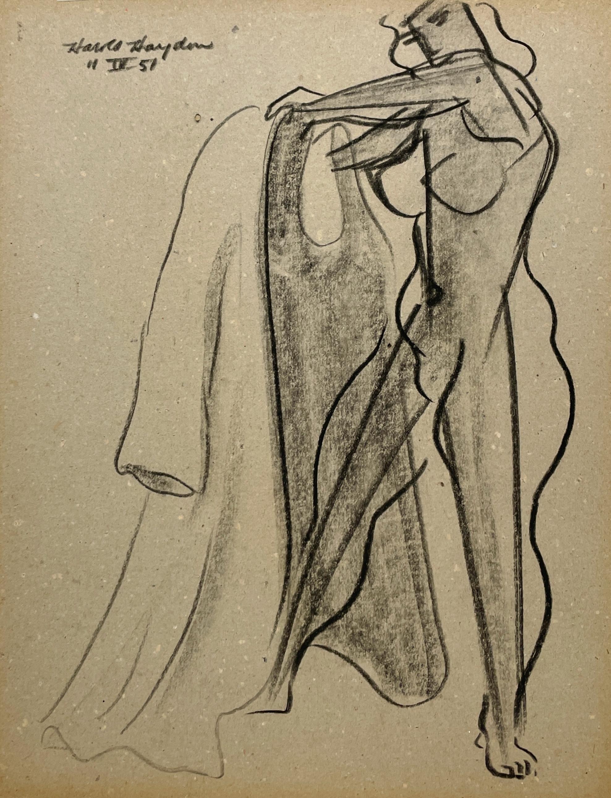 A Stylized, 1950s Mid-Century Modern Studio Figure Study, Standing Female Nude