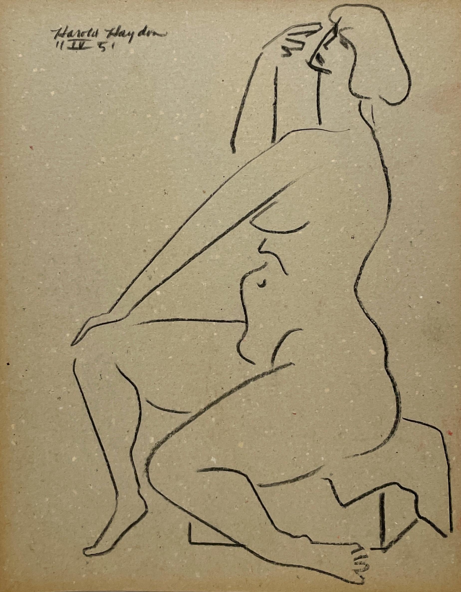 A Stylized, 1950s Mid-Century Modern Studio Figure Study, Seated Female Nude