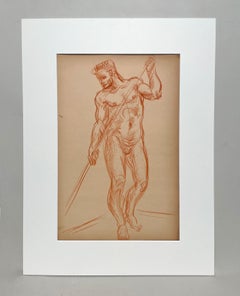Fein gezeichnete Figurenstudie aus der Jahrhundertmitte der 1950er-Jahre, stehendes männliches Aktmodell