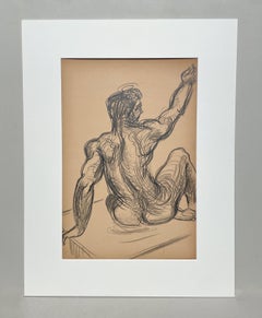 A Finely Drawn, 1950s Mid-Century Modern Figure Study, Seated Male Nude Model