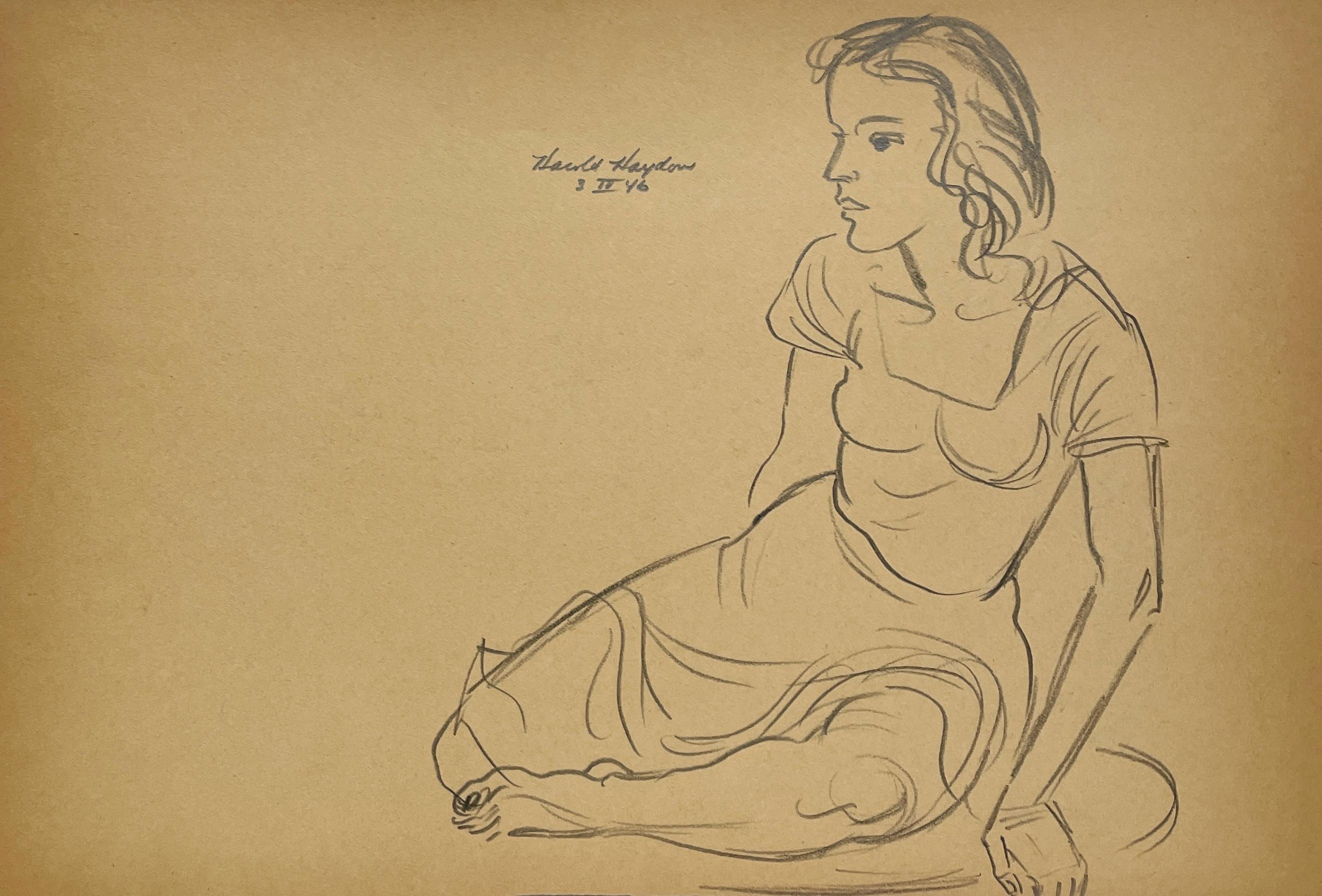 A Finely Drawn, Modern 1940s Figure Study (Seated Young Female Model)