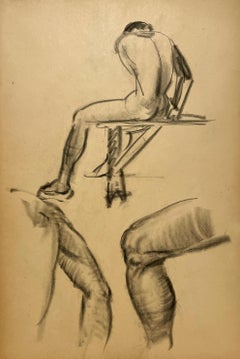 A Fine, Modern 1930s Academic Anatomical Figure Study, Seated Male Nude Model