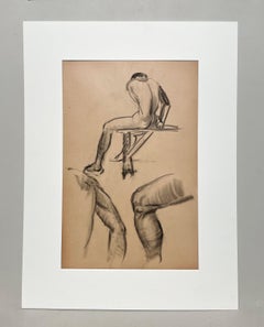 A Fine, Modern 1930s Academic Anatomical Figure Study, Seated Male Nude Model