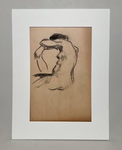 A Finely Drawn 1930s Modern Art Deco Figure Study of a Seated Female Nude Model