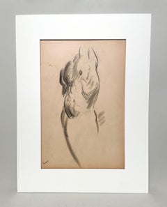 Un raffinato e moderno disegno di studio di figura anatomica accademica degli anni '30, torso di modello maschile