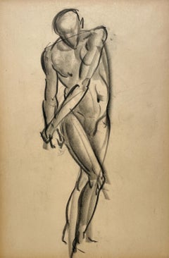 A Finely Drawn 1930s Modern Art Deco Figure Study, Standing Male Nude Model
