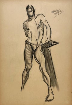 A Finely Drawn 1930s Modern Art Deco Figure Study, Standing Male Nude Model