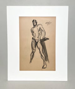 A Finely Drawn 1930s Modern Art Deco Figure Study, Standing Male Nude Model