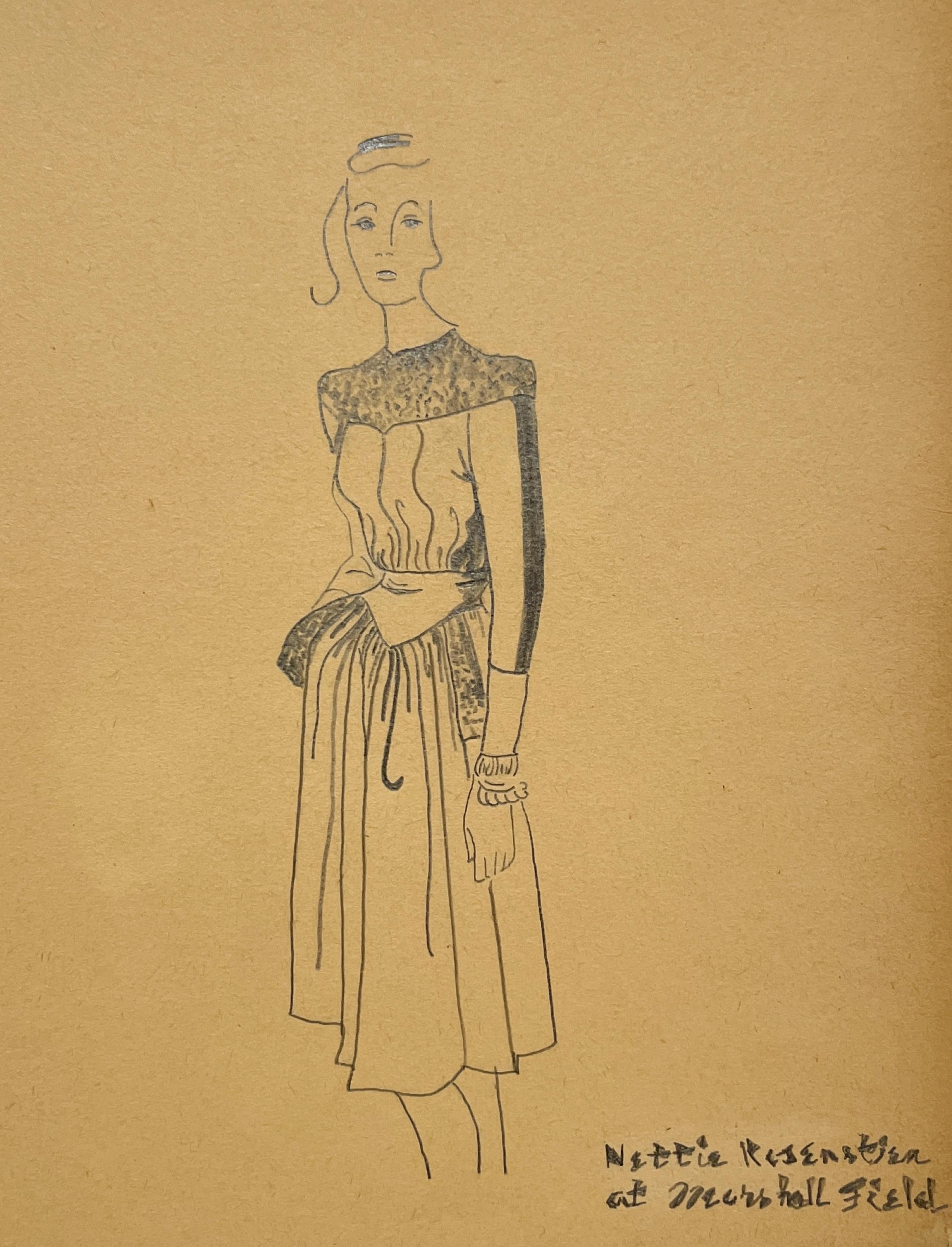 Un vestito da donna elegante e vintage, design anni '40, Marshall Field & Co.
