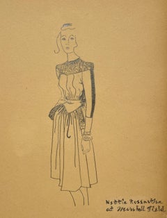 Robe de femme élégante, Vintage 1940s Fashion Design/One, Marshall Fields & Co.