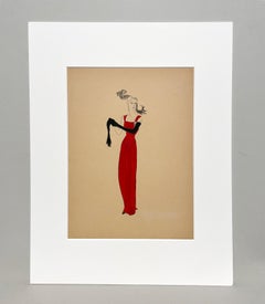 Eine stilvolle Mode-Studie im Vintage-Stil der 1940er Jahre, Design für ein rotes Abendkleid für Frauen