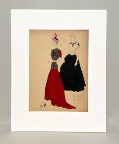 A Stylish, Vintage 1940s Woman's Fashion Design Study, Marshall Field & Co.