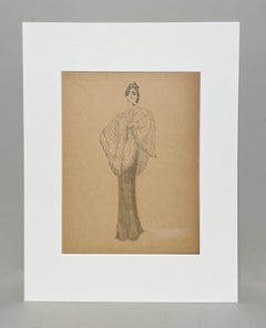 A Stylish, Vintage 1940s Woman's Fashion Study, Design for Formal Evening Wear