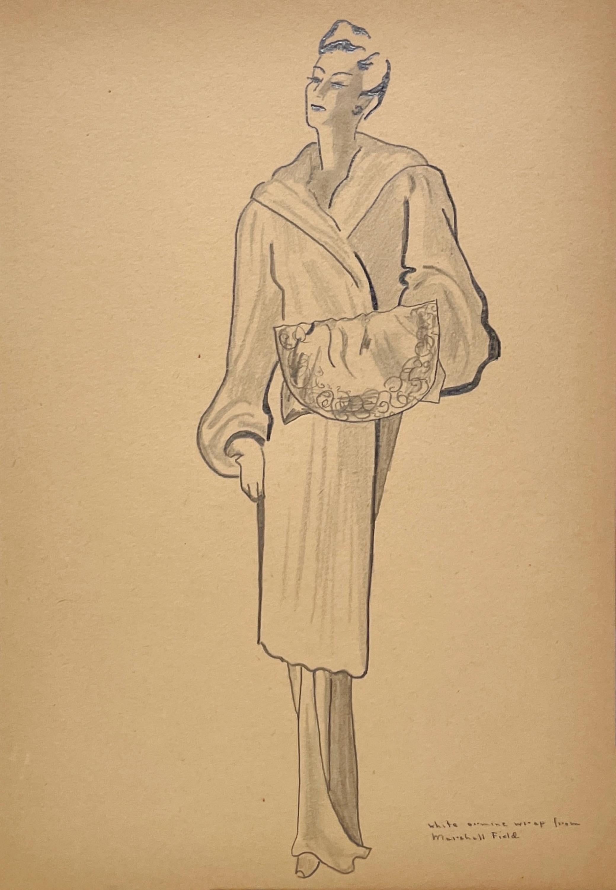 Uno studio di design di moda femminile elegante e vintage degli anni '40, Marshall Field & Co.