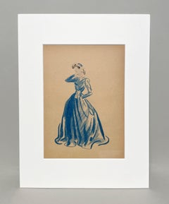 A Stylish, Vintage 1940s Woman's Fashion Study, Design for a Formal Evening Gown