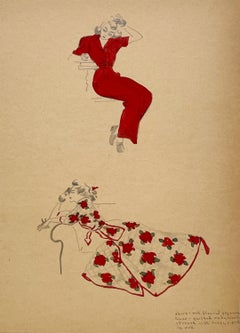 A Stylish Vintage 1940s Fashion Study, Design for Women's Lounge Wear & Pajamas