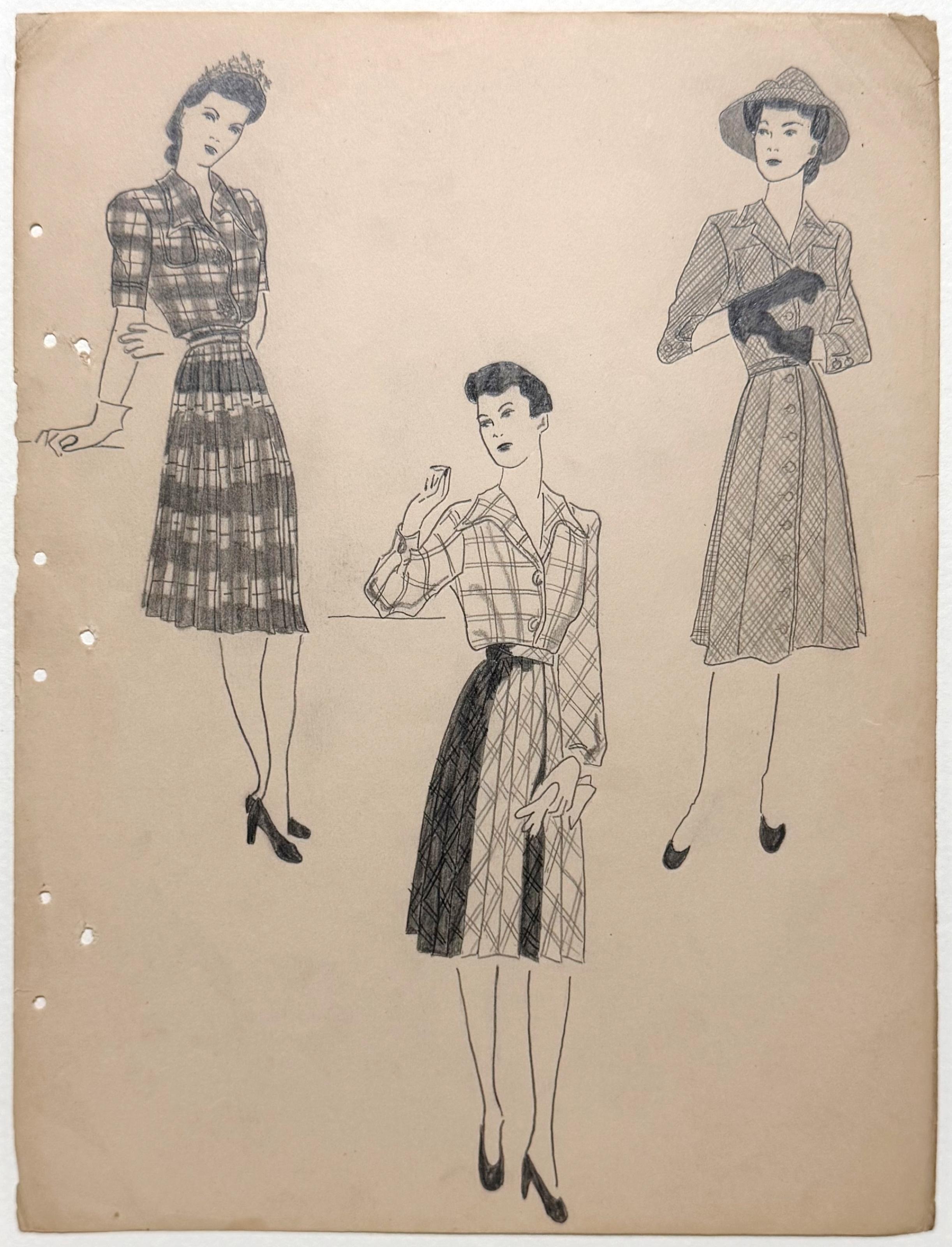 A Stylish Vintage 1940s Fashion Study, Featuring Designs for Women’s Day Dresses