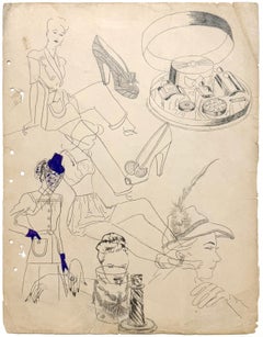 A Stylish Vintage 1940s Fashion Study, Design for Women's Clothing & Accessories