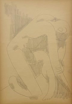 A Finely Drawn, 1930s Art Deco Modern Figure Study, Kneeling Male Nude Model