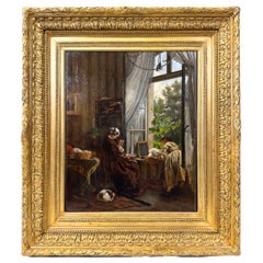 "Primavera en la ventana" Siglo XVIII Realismo antiguo Pintura a la acuarela sobre papel