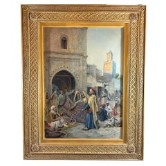 The Carpet Seller 19th Century Orientalist Antique Watercolor Painting on Paper
