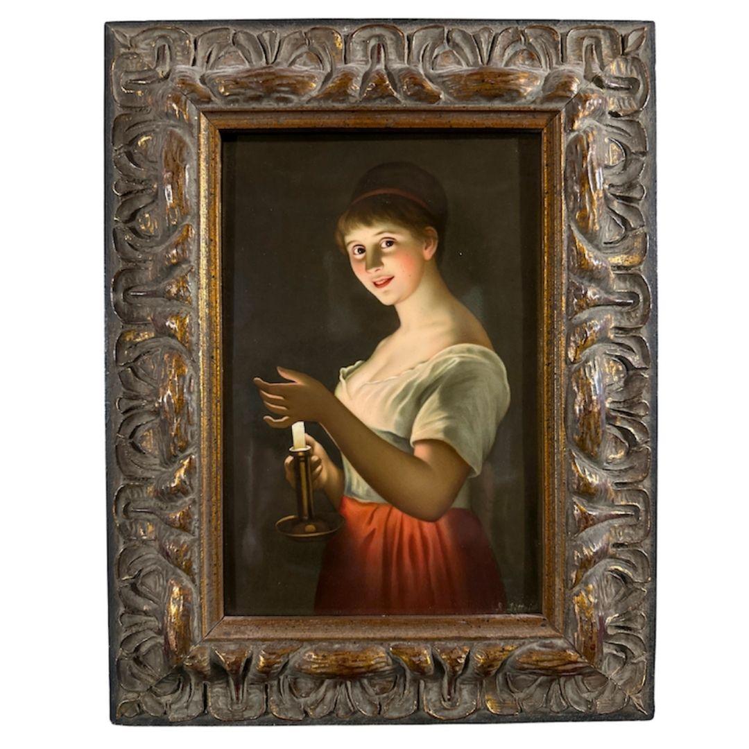 KPM Porcelain Plaque - Woman With Candle (German) - Art by Unknown