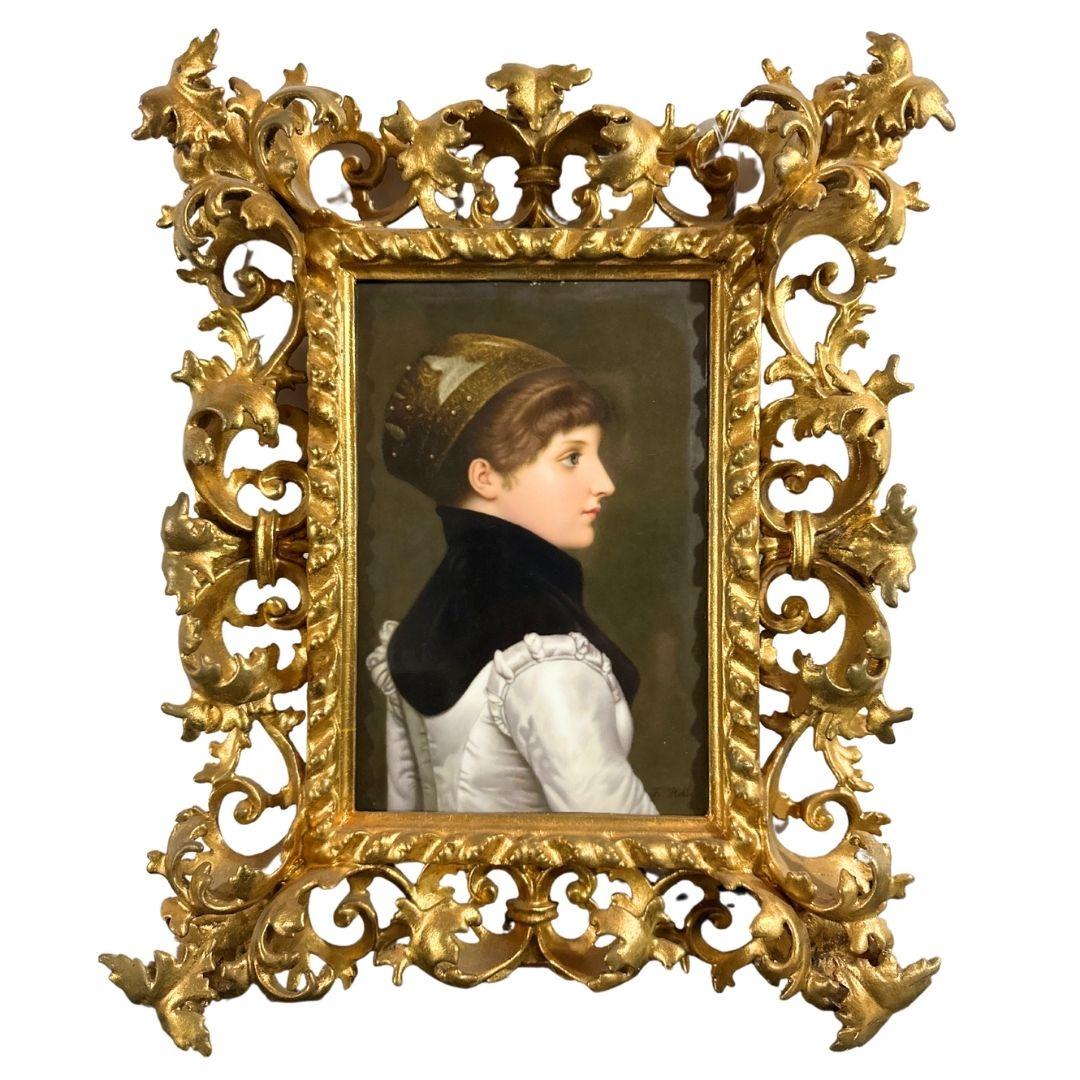 KPM Porcelain Plaque - Proper Woman with Carved Gilt Wood Frame - Art by Unknown