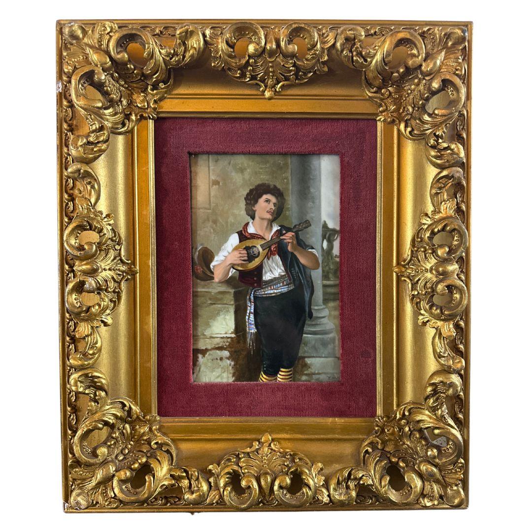 KPM Porcelain Plaque - German "The Mandoline Player" - Art by Unknown