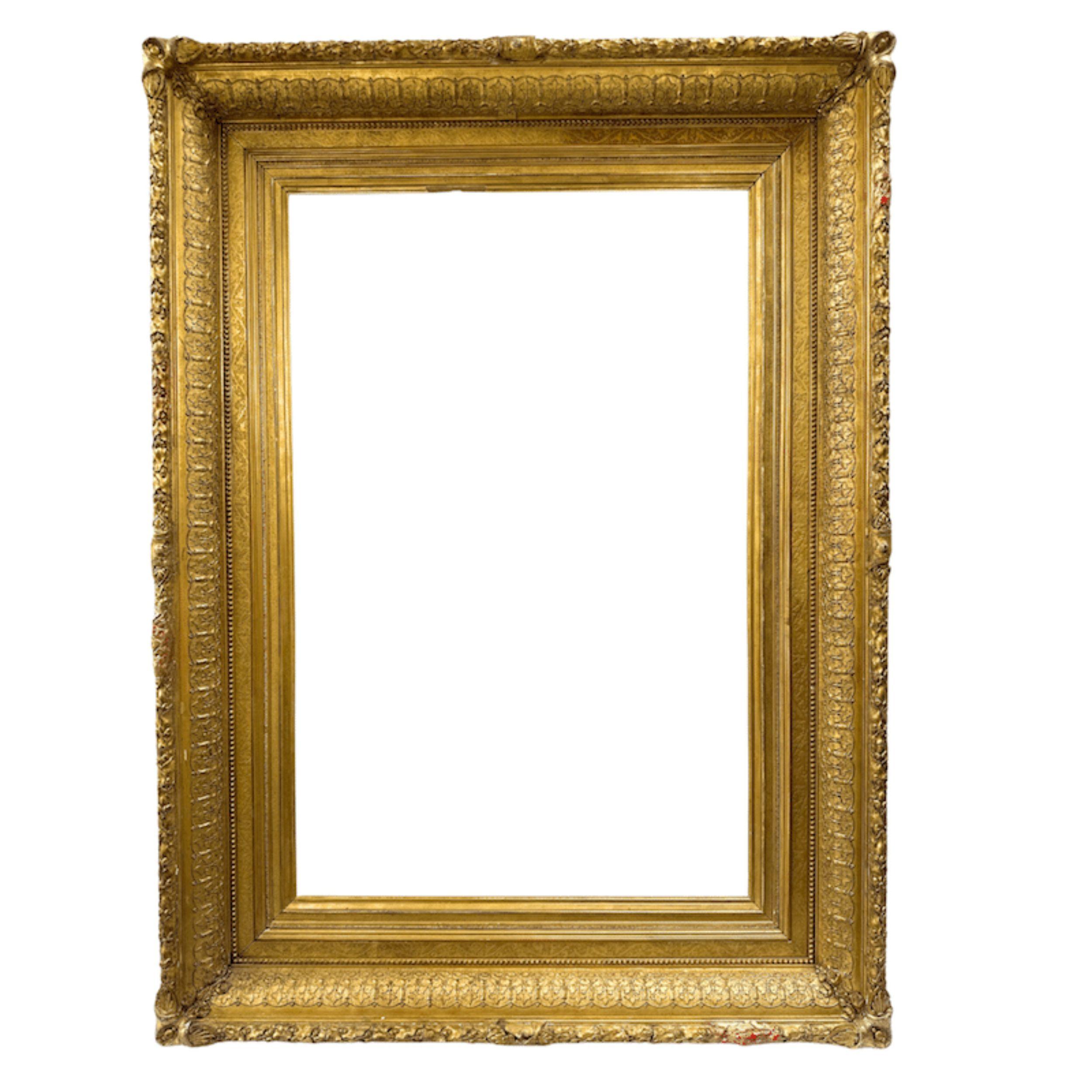 Large 1880s American Gilt Frame with Egg-and-Dart, Beading & Winged Corners - Art by Unknown