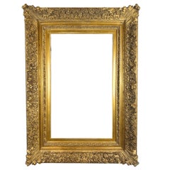 18th-Century Hand-Carved Antique Barbizon Frame with Acanthus and Floral Design