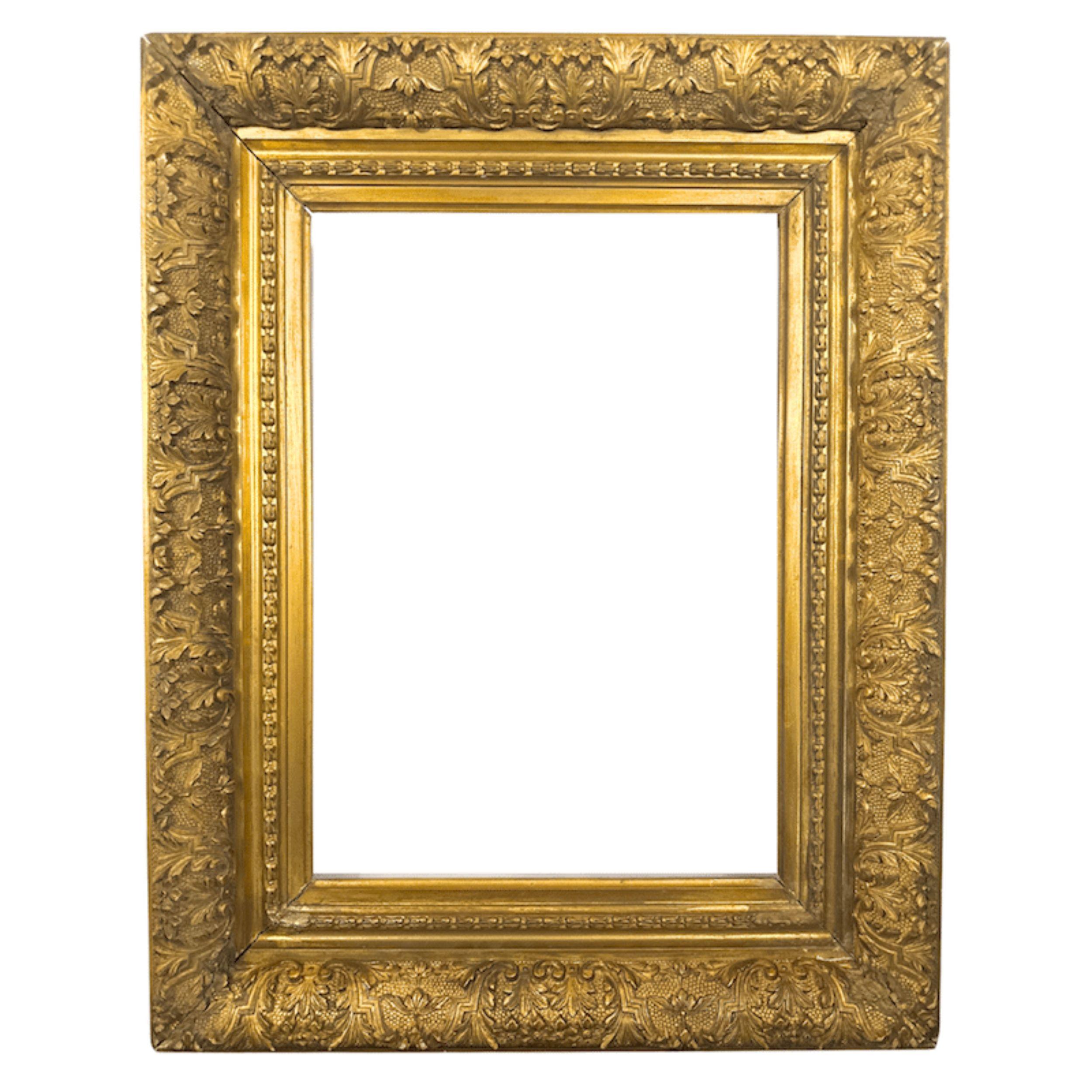 1860s Antique American Gilt Wood Barbizon Frame with Acanthus & Floral Detail - Art by Unknown