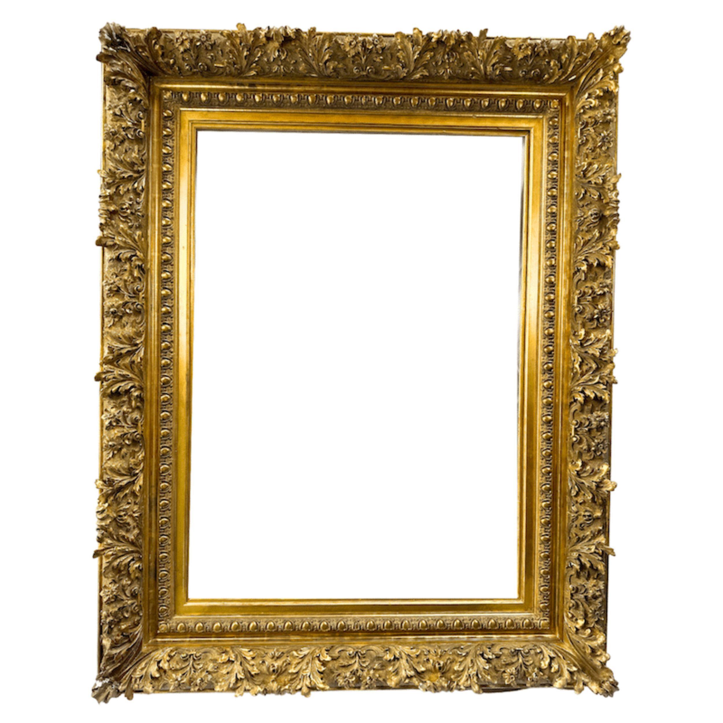 Large 1880s American Gilt Barbizon Frame with Acanthus & Cartouche Motifs