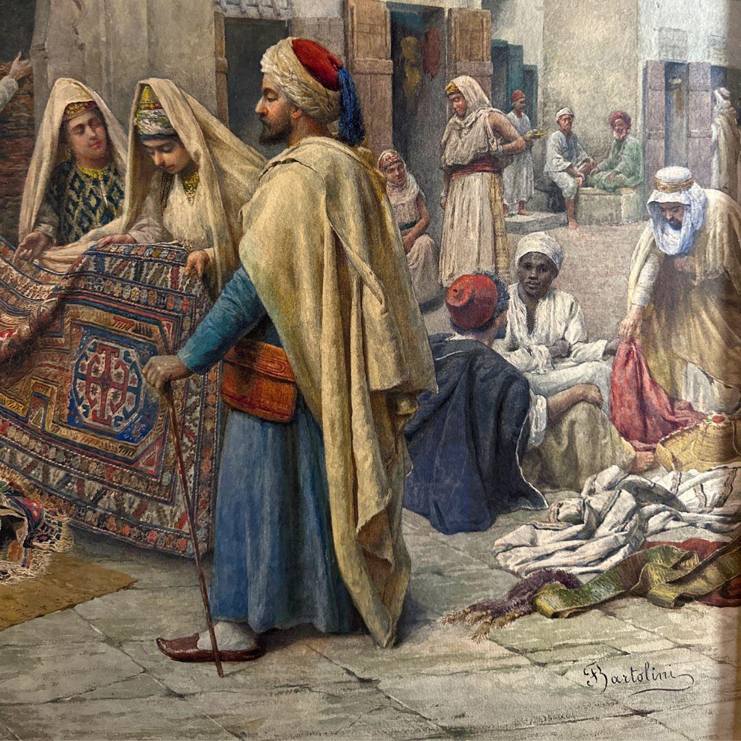 The Carpet Seller 19th Century Orientalist Antique Watercolor Painting on Paper For Sale 1