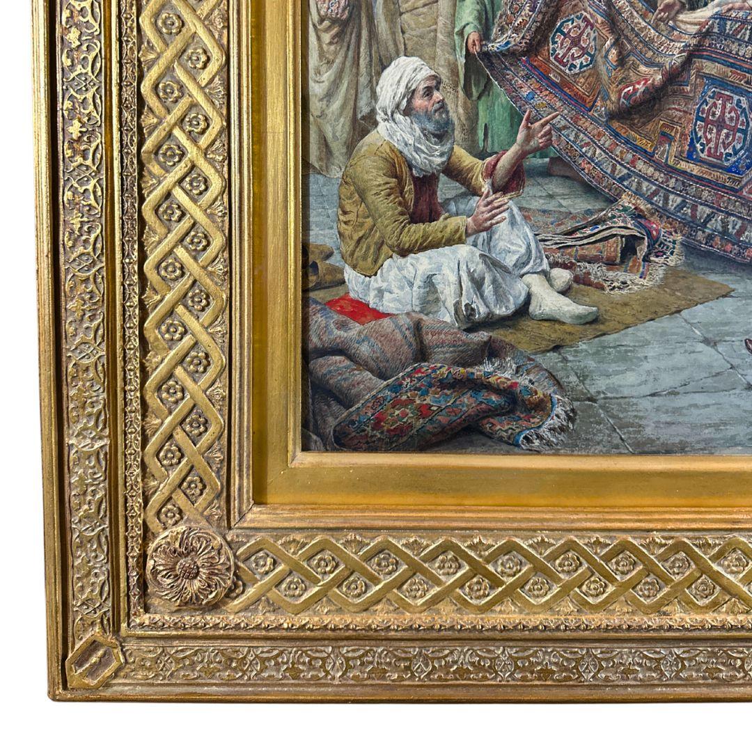 The Carpet Seller 19th Century Orientalist Antique Watercolor Painting on Paper For Sale 4