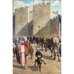 "The View Of Jerusalem" 19th-century Realism Orientalist Oil on Panel