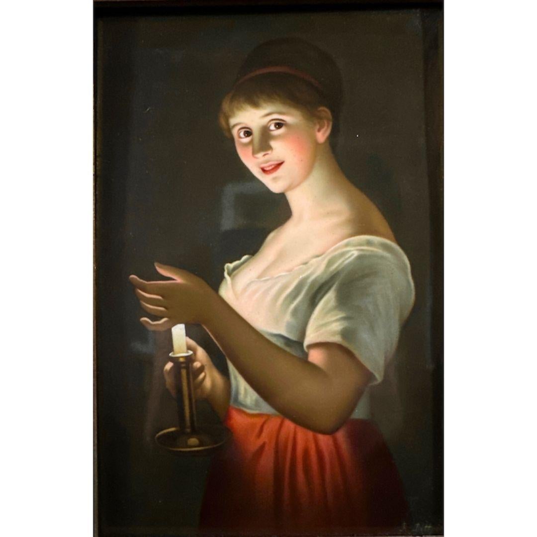 KPM Porcelain Plaque - Woman With Candle (German) - Victorian Art by Unknown