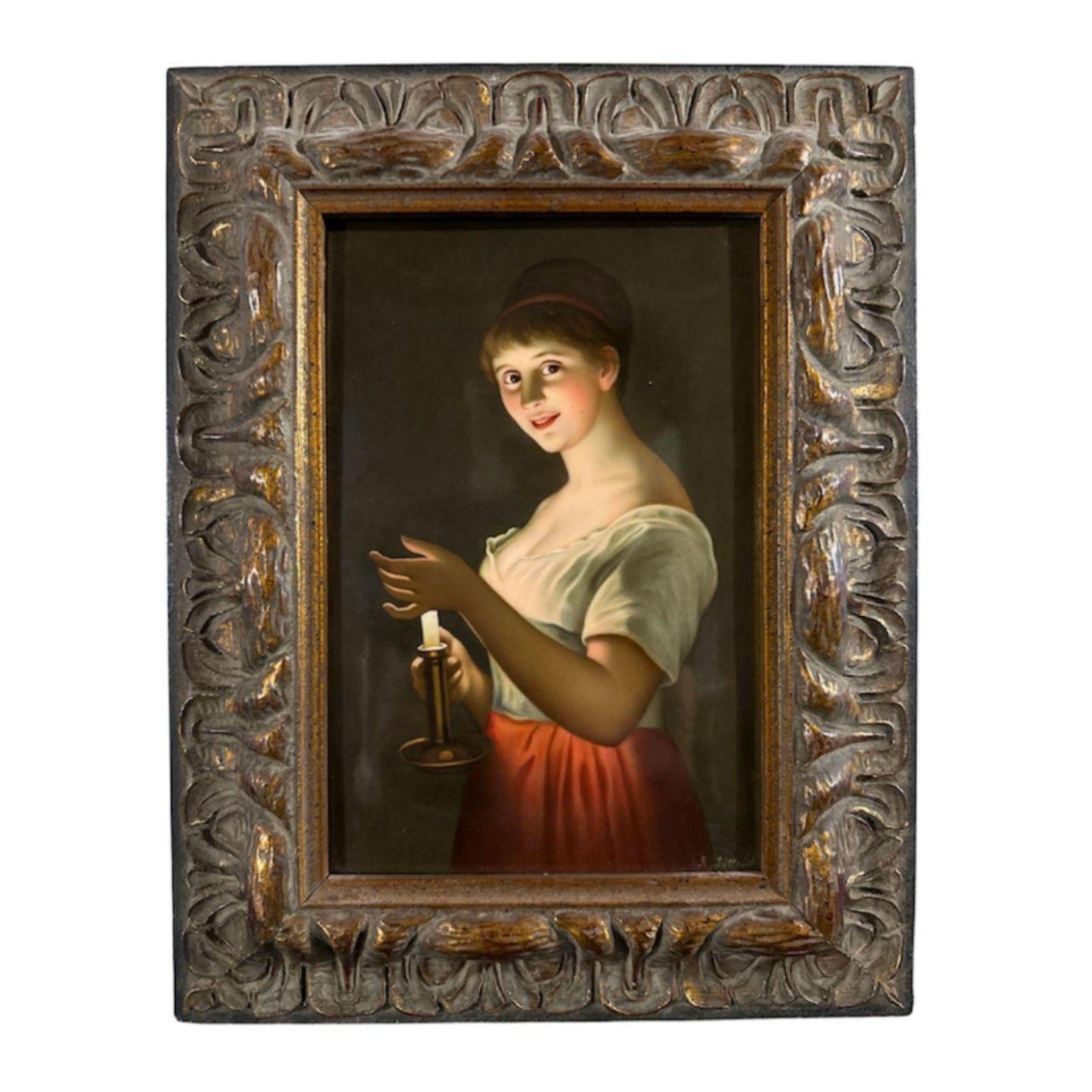KPM Porcelain Plaque - Woman With Candle (German) For Sale 6