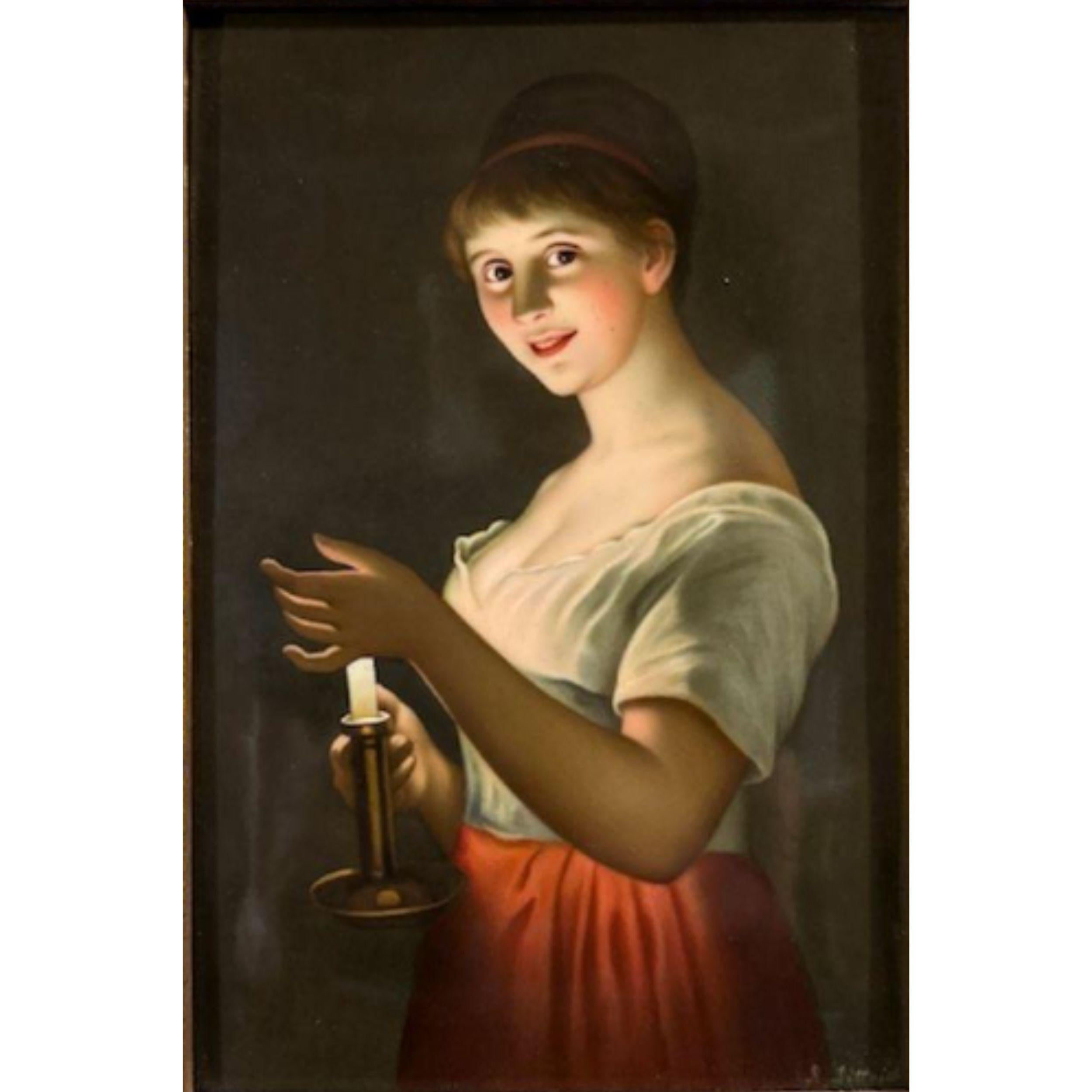 KPM Porcelain Plaque - Woman With Candle (German) For Sale 7